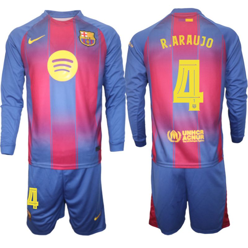 Men 2025-2026 Club Barcelona home blue Long sleeves #4 Soccer Jersey